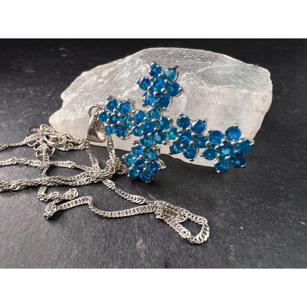 Neon Blue Apatite Rhodium Over Sterling Silver Cross Pendant With Chain 3.25ctw - Picture 12 of 16